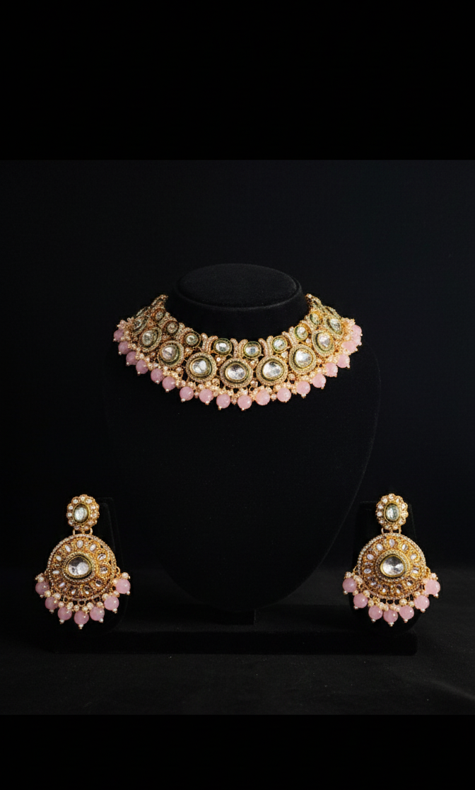 Kundan Wedding Necklace set (pink)