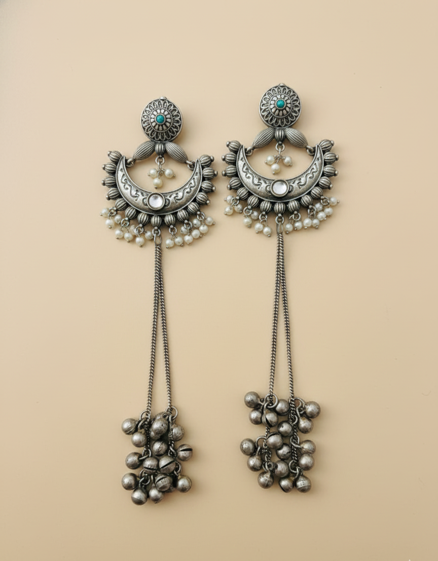 Moonchild Melodies (oxidised kashmiri earrings)