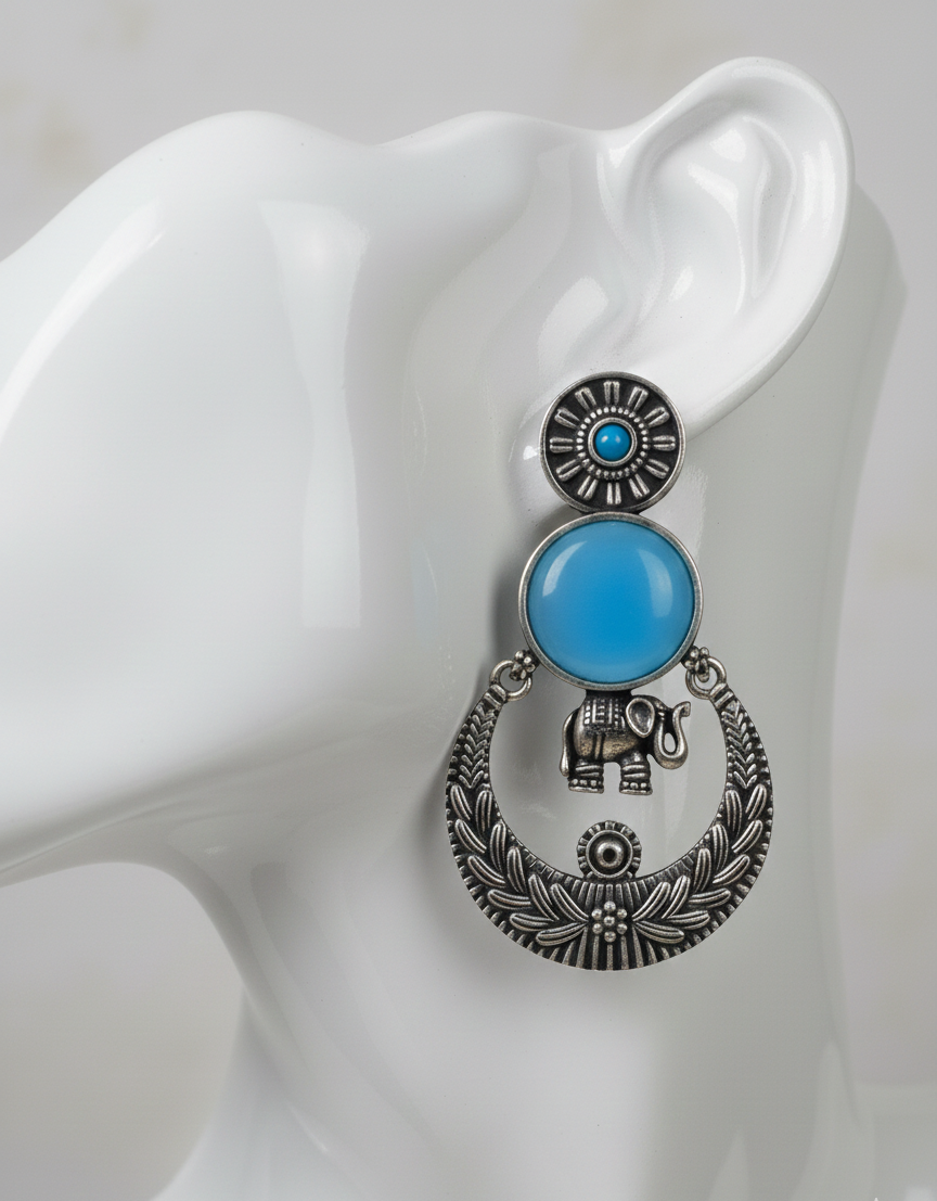 Heritage Inspired long Jali Earrings (Blue)