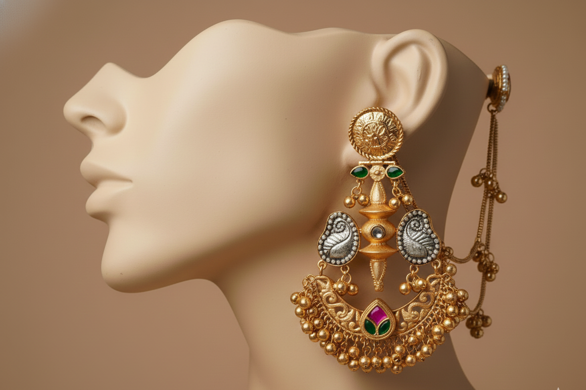 The Model Mughal Drops (Kashmiri pachi earrings)