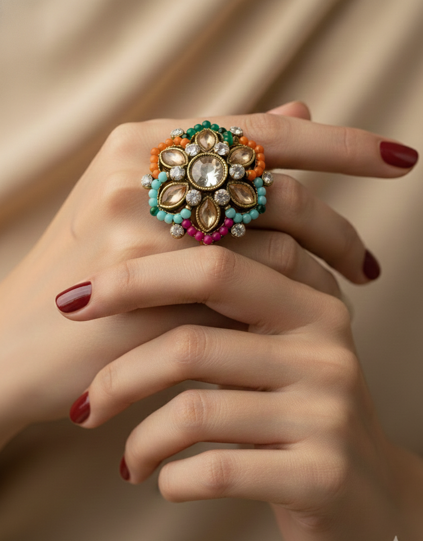 Spicy Sangria kundan Ring (multi color)