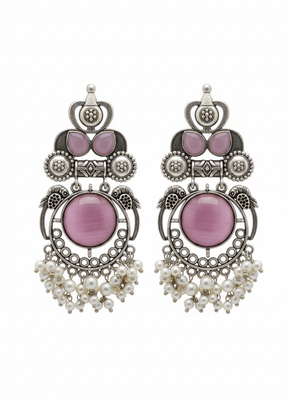 Traditional Charma Pearl & Stone Jhumka (pink)