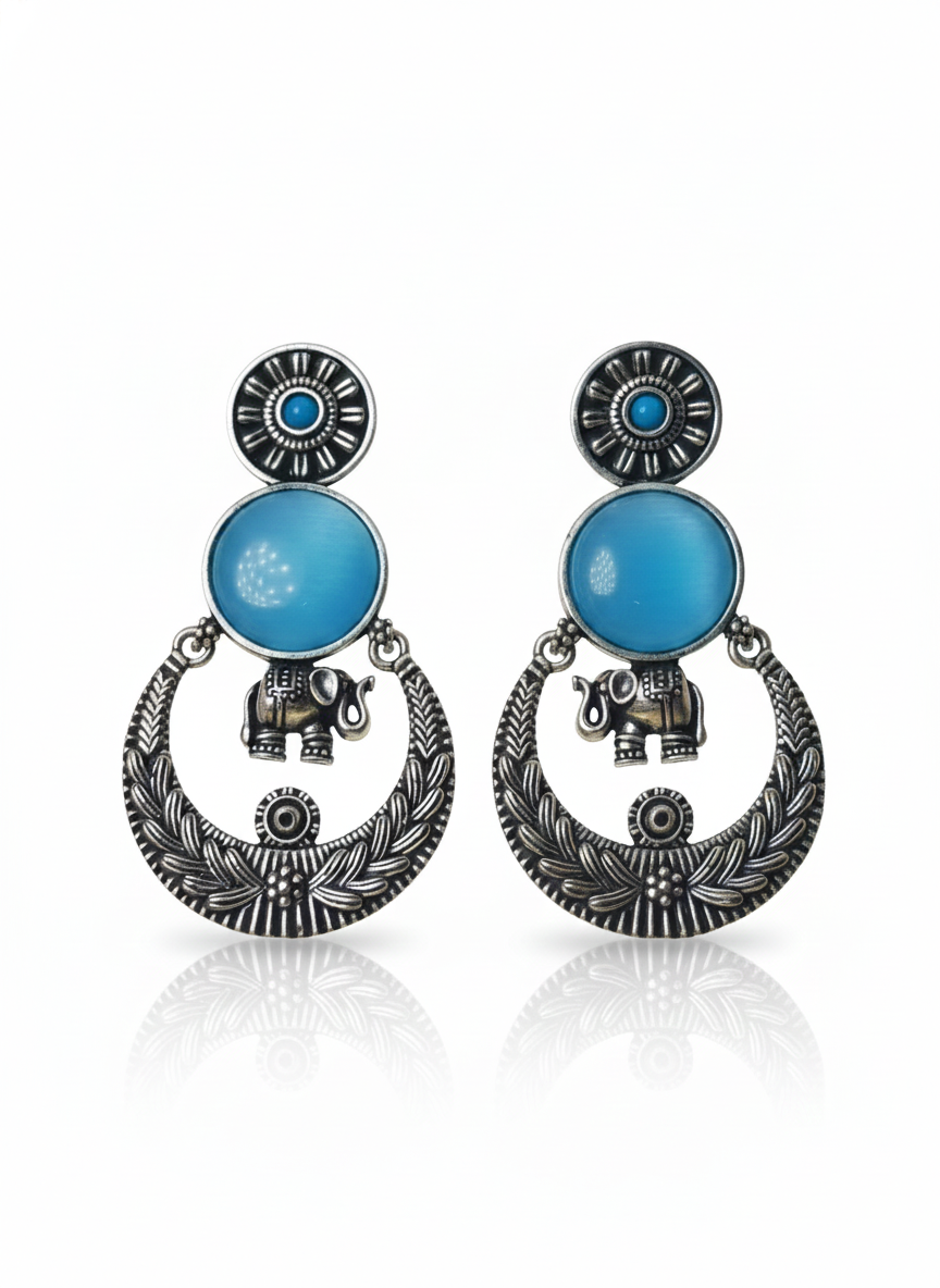 Heritage Inspired long Jali Earrings (Blue)