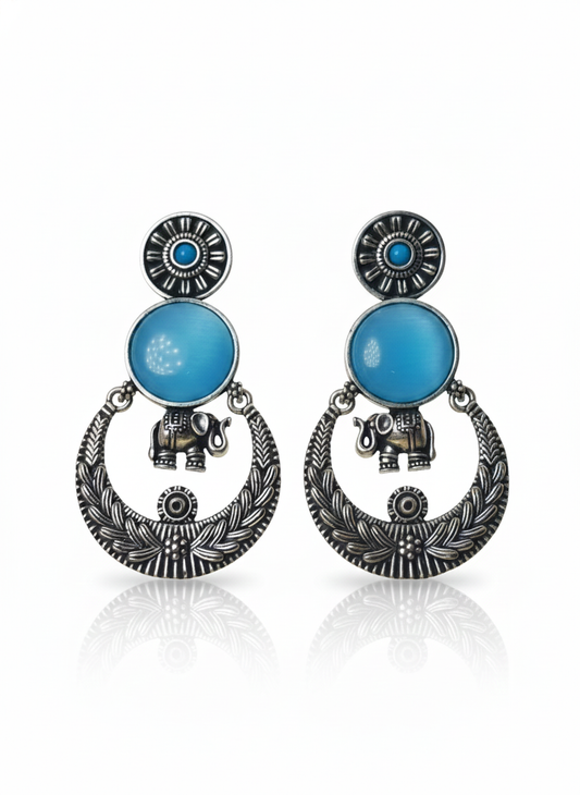 Heritage Inspired long Jali Earrings (Blue)