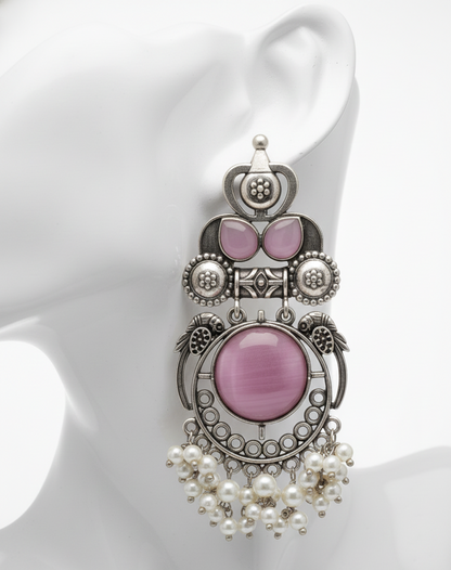 Traditional Charma Pearl & Stone Jhumka (pink)