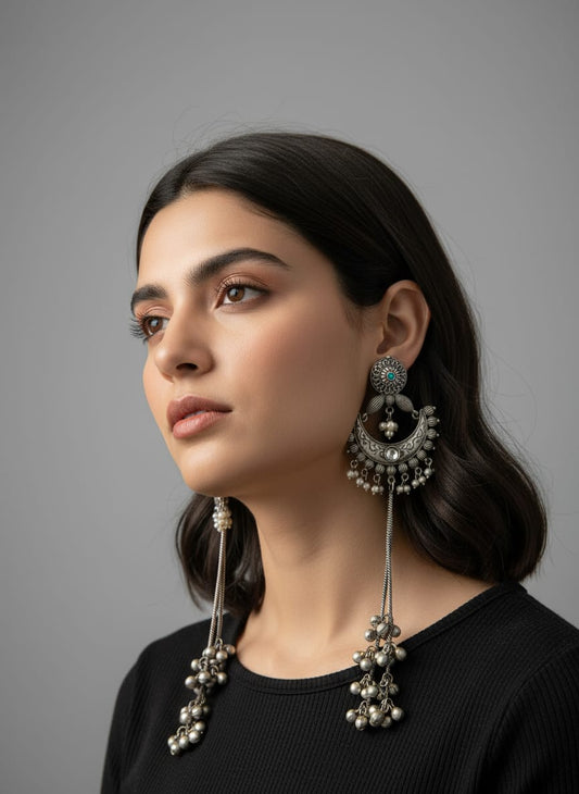 Moonchild Melodies (oxidised kashmiri earrings)